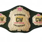 CW CHAOTIC WRESTLING WOMENS CHAMPION BELT BLACK LEATHER STRAP ADULT SIZE