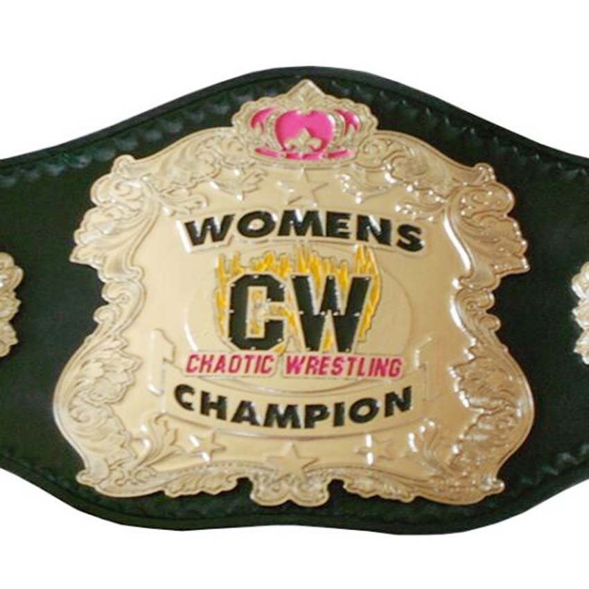 CW CHAOTIC WRESTLING WOMENS CHAMPION BELT BLACK LEATHER STRAP ADULT SIZE