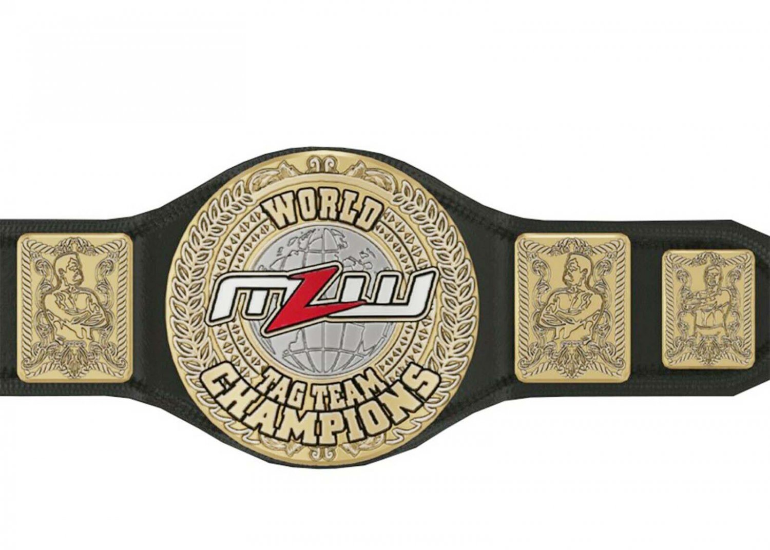 MLW WORLD TAG TEAM WRESTLING CHAMPION BELT ADULT SIZE BLACK LEATHER STRAP