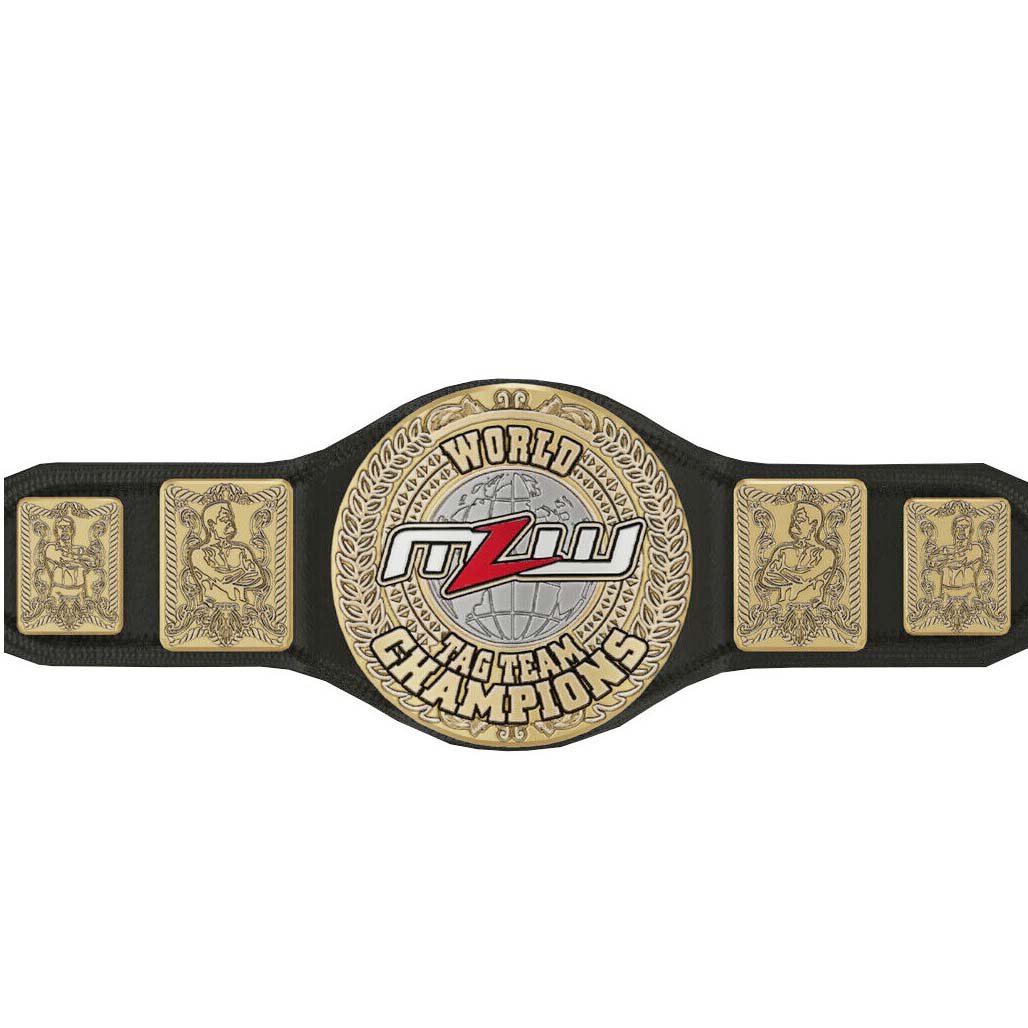 MLW WORLD TAG TEAM WRESTLING CHAMPION BELT ADULT SIZE BLACK LEATHER STRAP