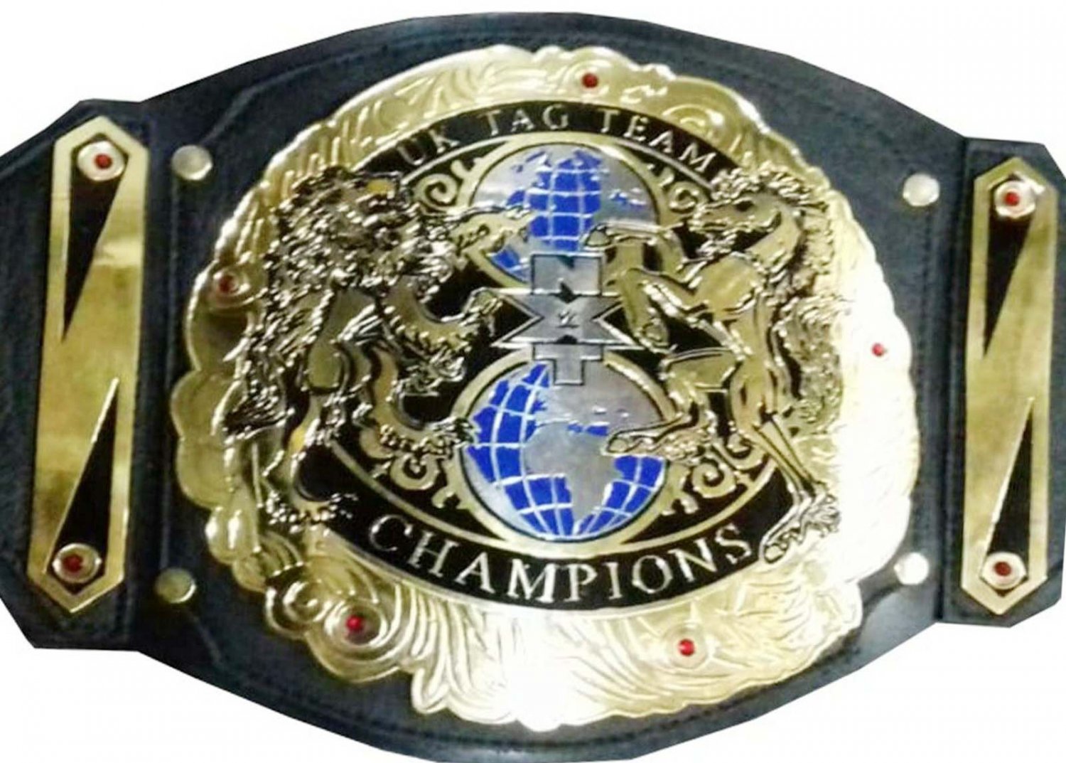 NXT UK TAG TEAM WRESTLING CHAMPIONS BELT ADULT SIZE BLACK LEATHER STRAP
