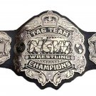 NCW TAG TEAM WRESTLING CHAMPIONSHIP BELT BLACK LEATHER STRAP ADULT SIZE