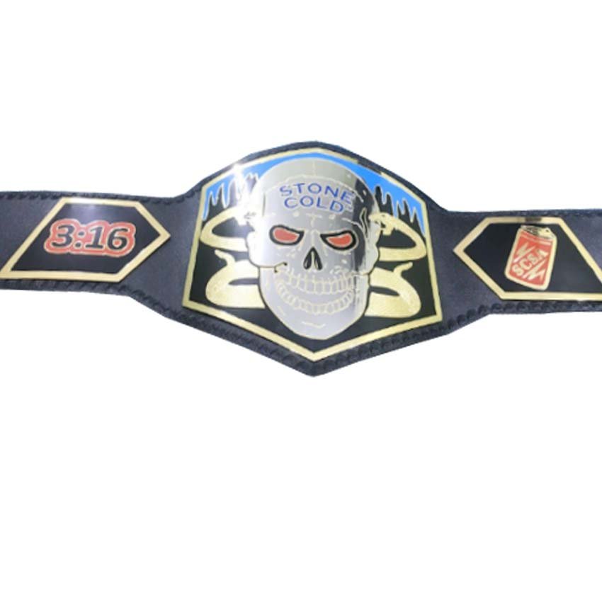STONE COLD STEVE AUSTIN WRESTLING CHAMPIONSHIP BELT ADULT SIZE BLACK LEATHER STRAP