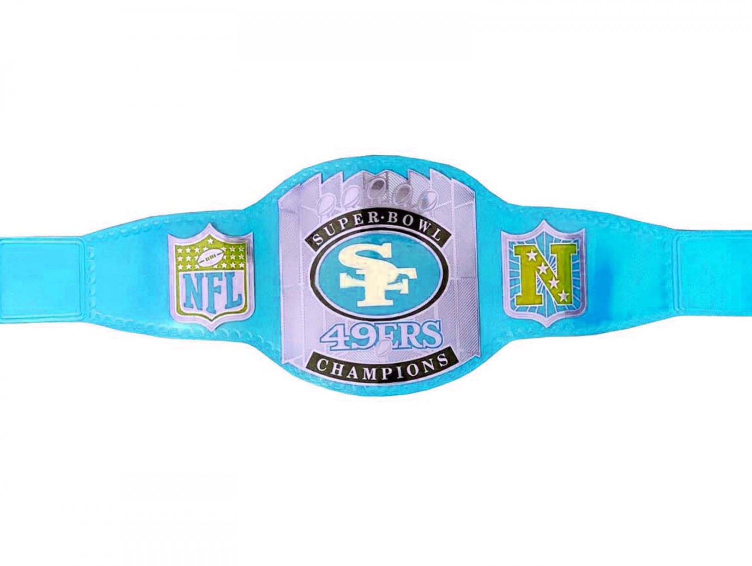 SUPER BOWL SF 49ERS CUSTOMIZE  WRESTLING CHAMPIONSHIP BELT ADULT SIZE LIGHT BLUE LEATHER STRAP