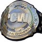 PCW HEAVYWEIGHT WRESTLING CHAMPIONSHIP 3D DUAL PLATED NICKLE BELT BLACK LEATHER STRAP ADULT SIZE