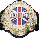 BRITISH HEAVYWEIGHT WRESTLING CHAMPIONSHIP CUSTOM 3D DUAL PLATED NICKLE  BELT BLACK LEATHER STRAP
