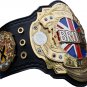 BRITISH HEAVYWEIGHT WRESTLING CHAMPIONSHIP CUSTOM 3D DUAL PLATED NICKLE  BELT BLACK LEATHER STRAP