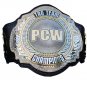 PCW TAG TEAM WRESTLING CHAMPIONSHIP 3D DUAL PLATED NICKLE BELT BLACK LEATHER STRAP ADULT SIZE