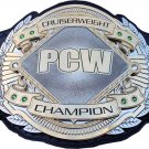 PCW CRUISERWEIGHT WRESTLING CHAMPIONSHIP 3D DUAL PLATED NICKLE  BELT BLACK LEATHER STRAP ADULT SIZE