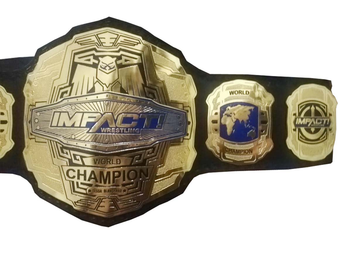 IMPACT WORLD WRESTLING CHAMPIONSHIP BELT ADULT SIZE BLACK LEATHER STRAP