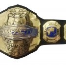 IMPACT WORLD WRESTLING CHAMPIONSHIP BELT ADULT SIZE BLACK LEATHER STRAP