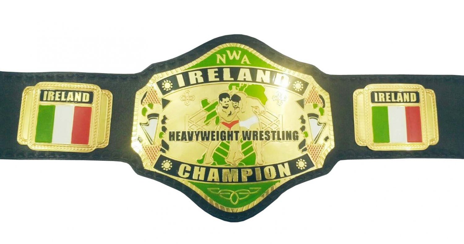 NWA IRELAND HEAVYWEIGHT WRESTLING CHAMPIONSHIP BELT BLACK LEATHER STRAP ADULT SIZE