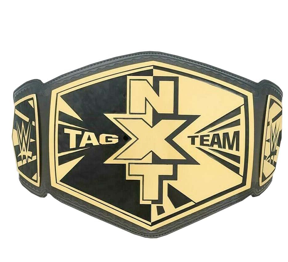 NXT TAG TEAM WRESTLING CHAMPIONS BELT ADULT SIZE BLACK LEATHER STRAP