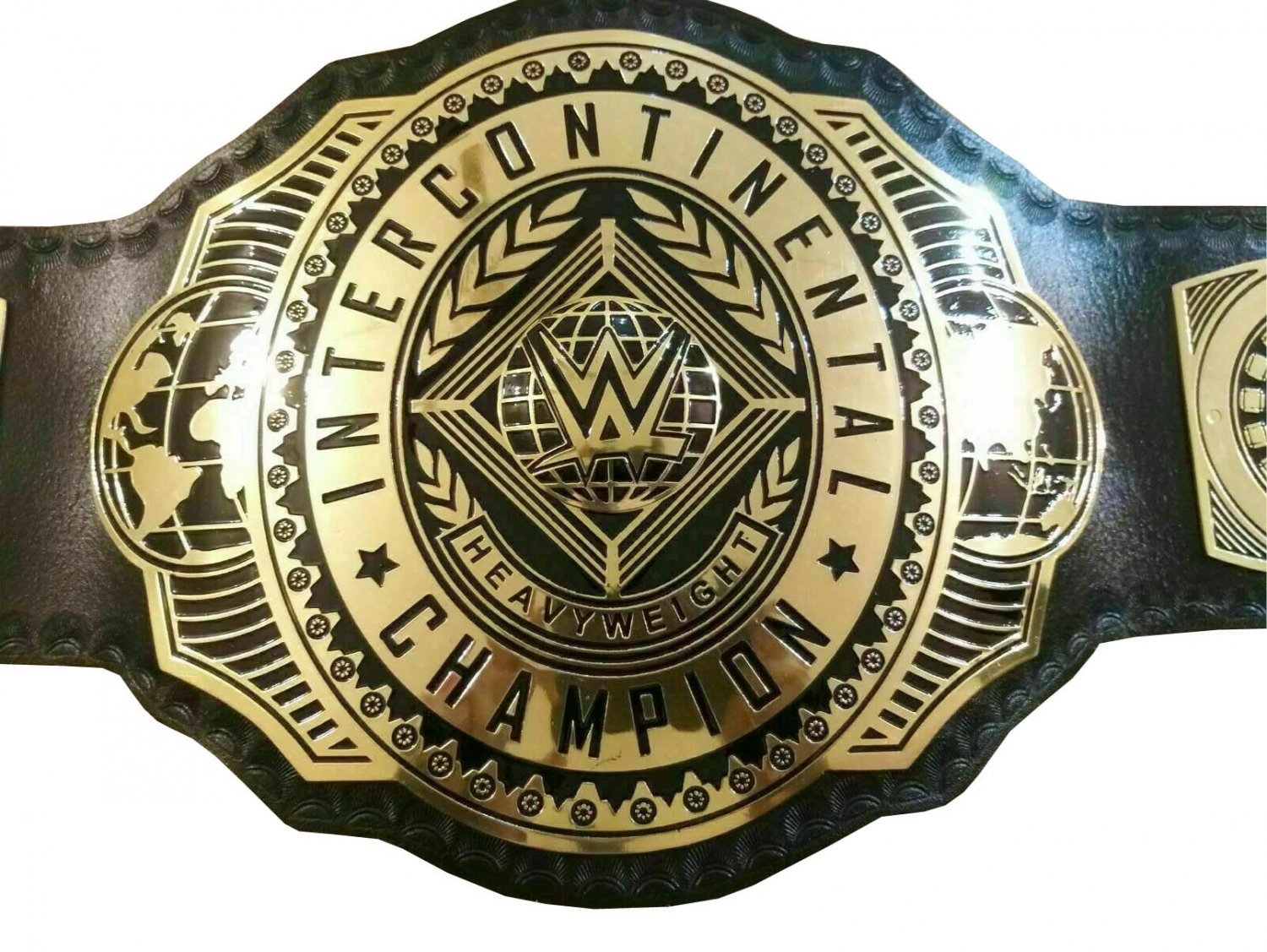 INTERCONTINENTAL WRESTLING CHAMPIONSHIP BELT BLACK LEATHER STRAP ADULT SIZE