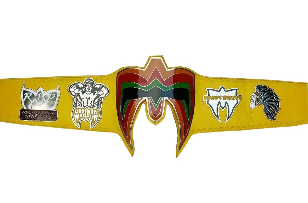 ULTIMATE WARRIOR WRESTLING CHAMPIONSHIP BELT YELLOW LEATHER STRAP ADULT SIZE