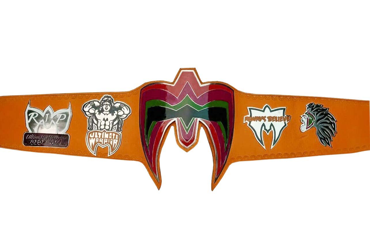ULTIMATE WARRIOR WRESTLING CHAMPIONSHIP BELT RE LEATHER ORANGE CUSTOM MADE LEATHER STRAP ADULT SIZE