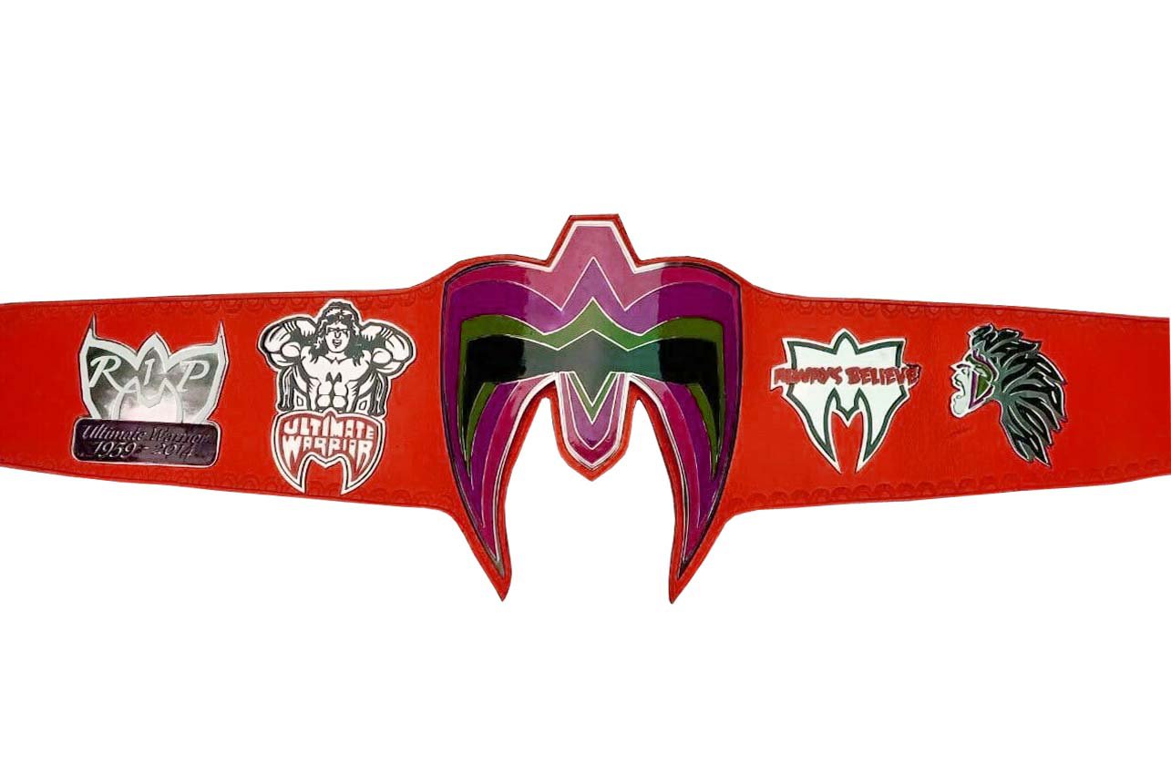 ULTIMATE WARRIOR WRESTLING CHAMPIONSHIP BELT RE LEATHER RED CUSTOM MADE LEATHER STRAP ADULT SIZE