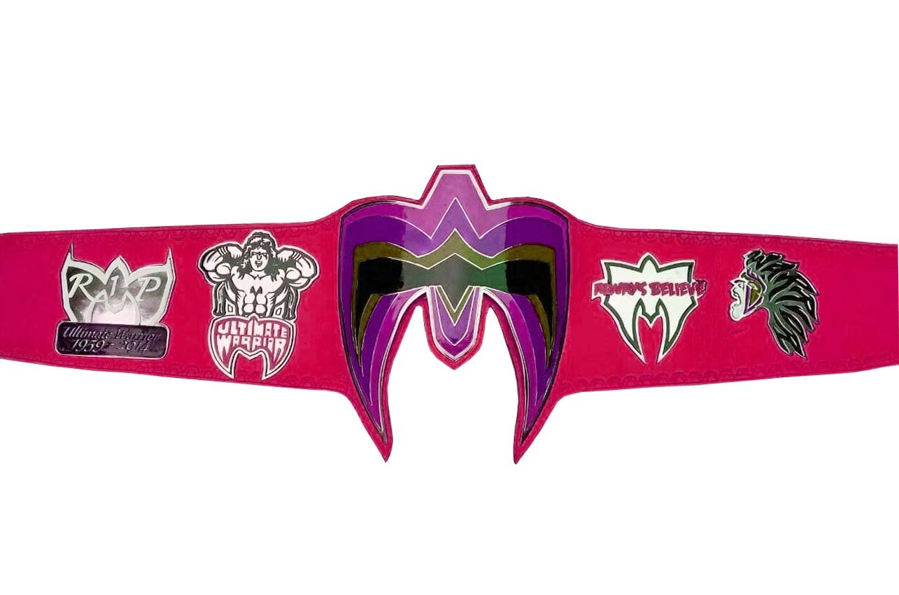 ULTIMATE WARRIOR WRESTLING CHAMPIONSHIP BELT RE LEATHER PINK CUSTOM MADE LEATHER STRAP ADULT SIZE