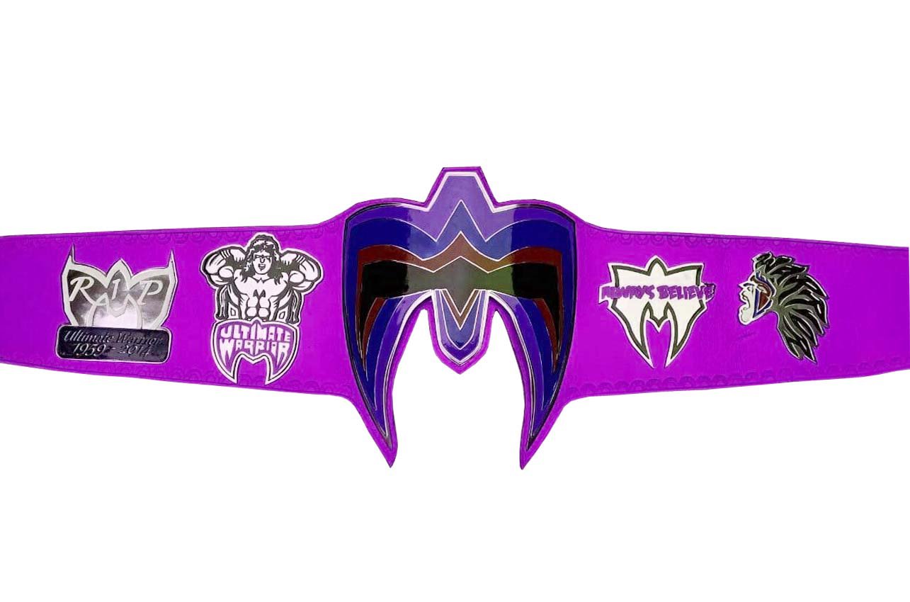 ULTIMATE WARRIOR WRESTLING CHAMPIONSHIP BELT RE LEATHER PURPLE CUSTOM MADE LEATHER STRAP ADULT SIZE