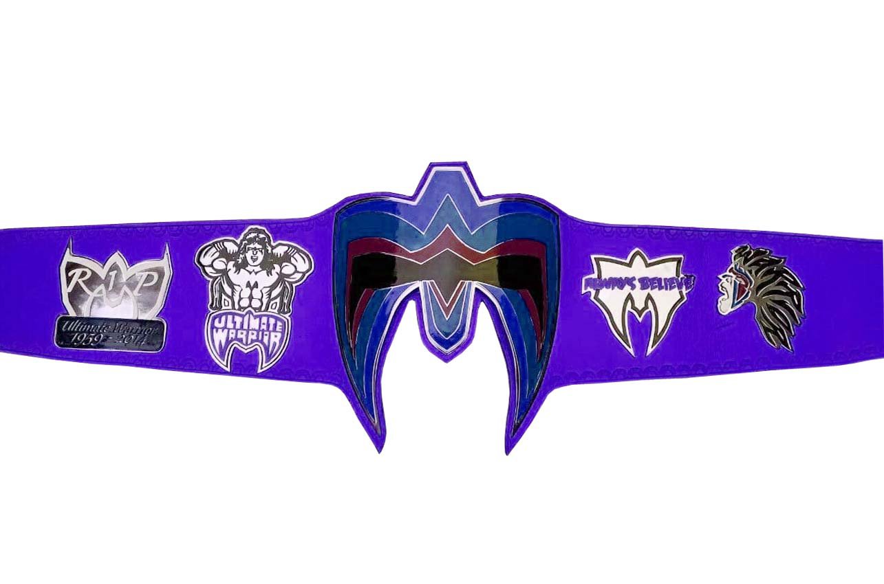ULTIMATE WARRIOR WRESTLING CHAMPIONSHIP BELT RE LEATHER BLUE CUSTOM MADE LEATHER STRAP ADULT SIZE