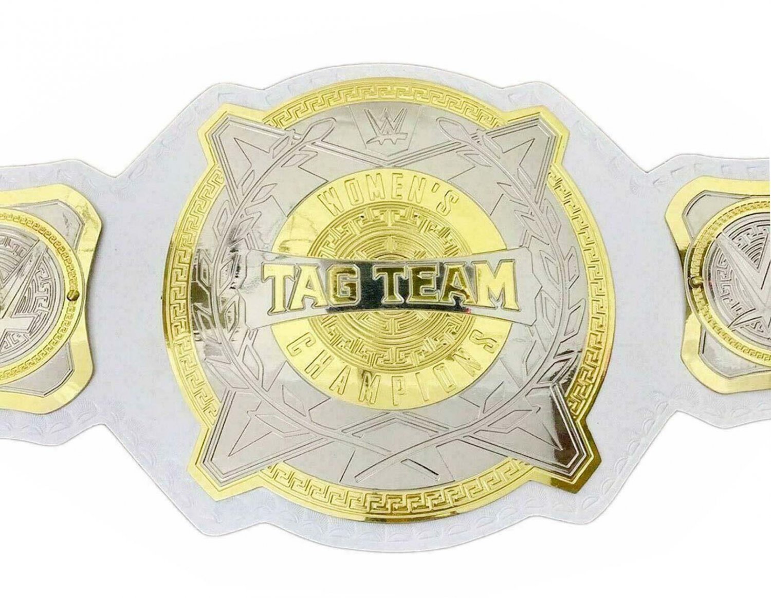 WOMENS TAG TEAM WRESTLING CHAMPIONSHIP BELT ADULT SIZE WHITE LEATHER STRAP