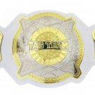 WOMENS TAG TEAM WRESTLING CHAMPIONSHIP BELT ADULT SIZE WHITE LEATHER STRAP