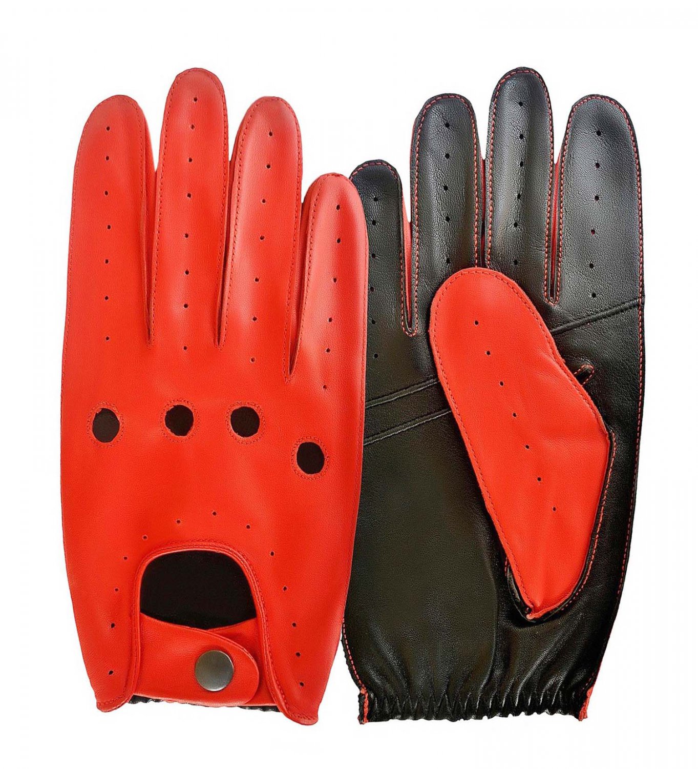 UNISEX REAL LAMB SKIN RED AND BLACK LEATHER DRIVING FASHION DRESS GLOVES SIZE M