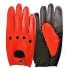 UNISEX REAL LAMB SKIN RED AND BLACK LEATHER DRIVING FASHION DRESS GLOVES SIZE XS