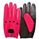 UNISEX REAL LAMB SKIN PINK AND BLACK LEATHER DRIVING FASHION DRESS GLOVES SIZE XS