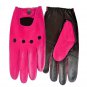 UNISEX REAL LAMB SKIN PINK AND BLACK LEATHER DRIVING FASHION DRESS GLOVES SIZE XS
