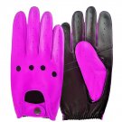 UNISEX REAL LAMB SKIN PURPLE AND BLACK LEATHER DRIVING FASHION DRESS GLOVES SIZE M