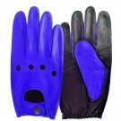 UNISEX REAL LAMB SKIN BLUE AND BLACK LEATHER DRIVING FASHION DRESS GLOVES SIZE XS