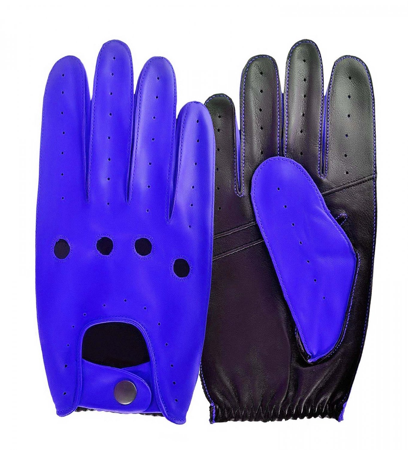 UNISEX REAL LAMB SKIN BLUE AND BLACK LEATHER DRIVING FASHION DRESS GLOVES SIZE M
