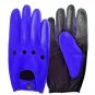 UNISEX REAL LAMB SKIN BLUE AND BLACK LEATHER DRIVING FASHION DRESS GLOVES SIZE L