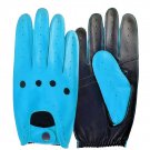 UNISEX REAL LAMB SKIN LIME BLUE AND BLACK LEATHER DRIVING FASHION DRESS GLOVES SIZE S