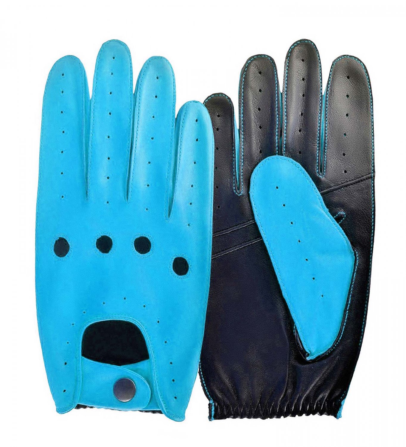 UNISEX REAL LAMB SKIN LIME BLUE AND BLACK LEATHER DRIVING FASHION DRESS GLOVES SIZE XXXL