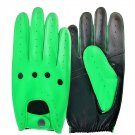UNISEX REAL LAMB SKIN GREEN AND BLACK LEATHER DRIVING FASHION DRESS GLOVES SIZE XXL