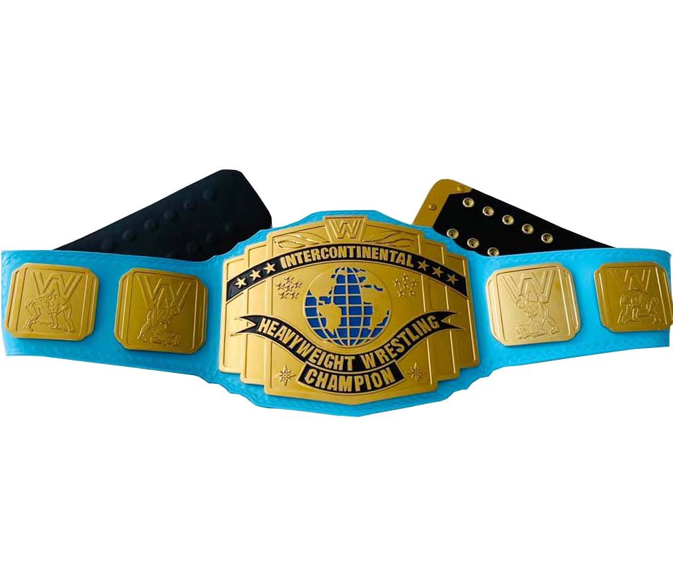 INTERCONTINENTAL WRESTLING CHAMPIONSHIP BELT LIME BLUE LEATHER STRAP