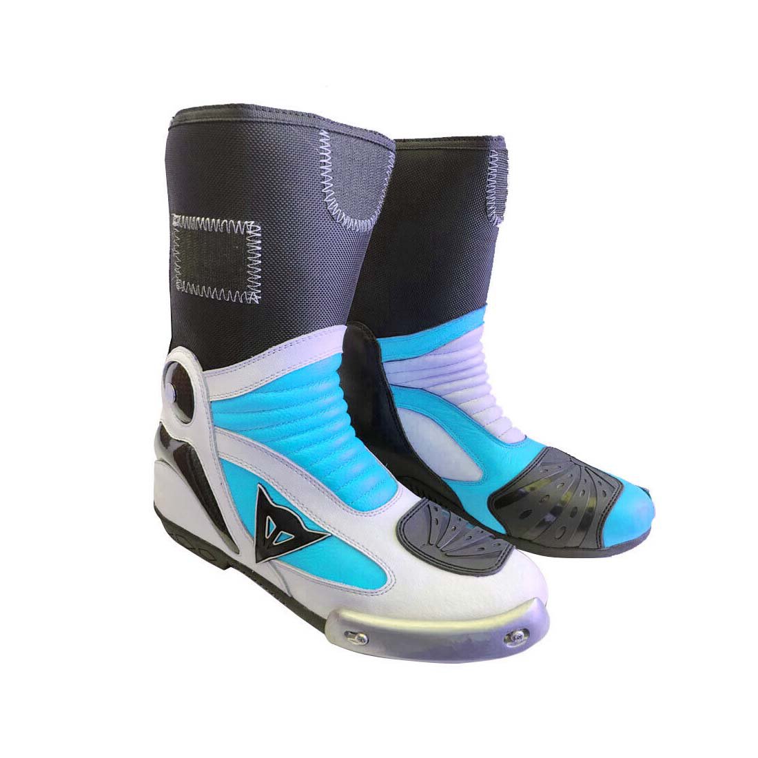 UNISEX MOTORBIKE MOTORCYCLE RACING LEATHER SHOES LIME BLUE AND WHITE COLOURE SIZE USA 15
