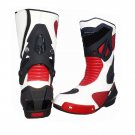 MEN,S PREMIUM QUALITY MOTORBIKE MOTORCYCLE RACING LEATHER SHOES RED AND WHITE COLOURE SIZE USA 3