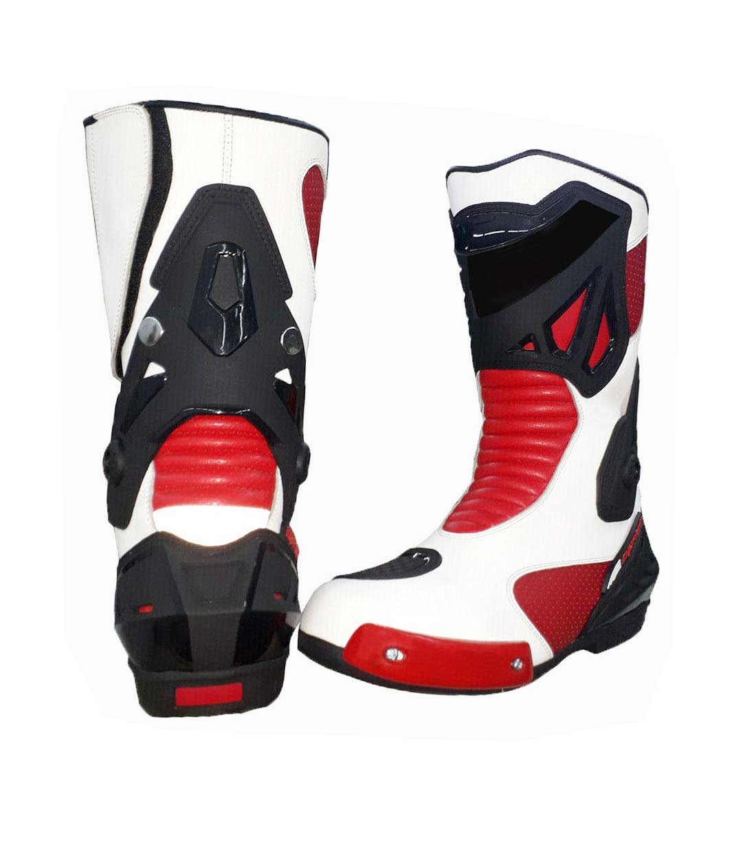 MEN,S PREMIUM QUALITY MOTORBIKE MOTORCYCLE RACING LEATHER SHOES RED AND WHITE COLOURE SIZE USA 15