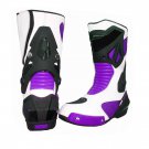 MEN,S PREMIUM QUALITY MOTORBIKE MOTORCYCLE RACING LEATHER SHOES PURPLE AND WHITE COLOURE SIZE USA 13