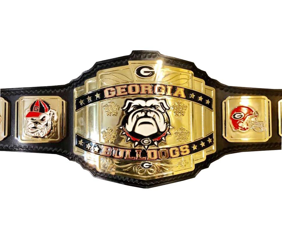 BULLDOGS WRESTLING CHAMPIONSHIP BELT BLACK LEATHER STRAP ADULT SIZE