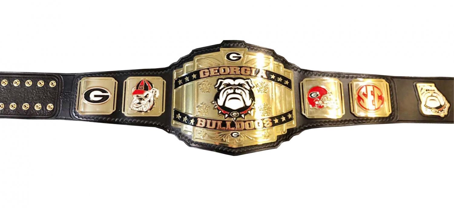 BULLDOGS WRESTLING CHAMPIONSHIP BELT BLACK LEATHER STRAP ADULT SIZE