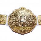 FANDU BIG GOLD RIC FLAIR WRESTLING CHAMPIONSHIP BELT WHITE LEATHER STRAP ADULT SIZE