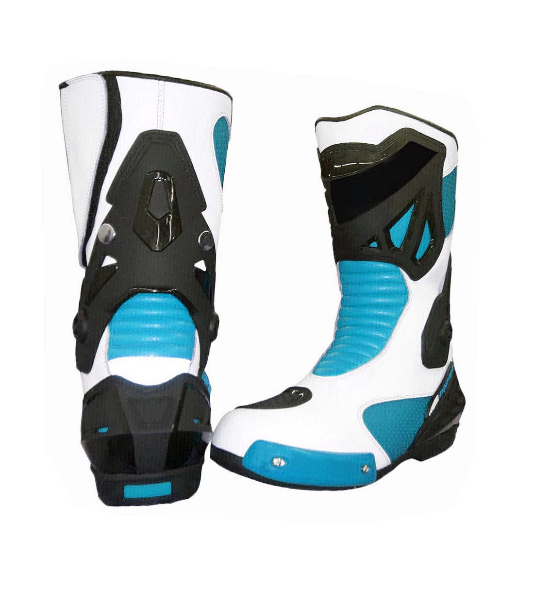 MEN,S PREMIUM QUALITY MOTORBIKE MOTORCYCLE RACING LEATHER SHOES BLUE AND WHITE COLOURE SIZE USA 6
