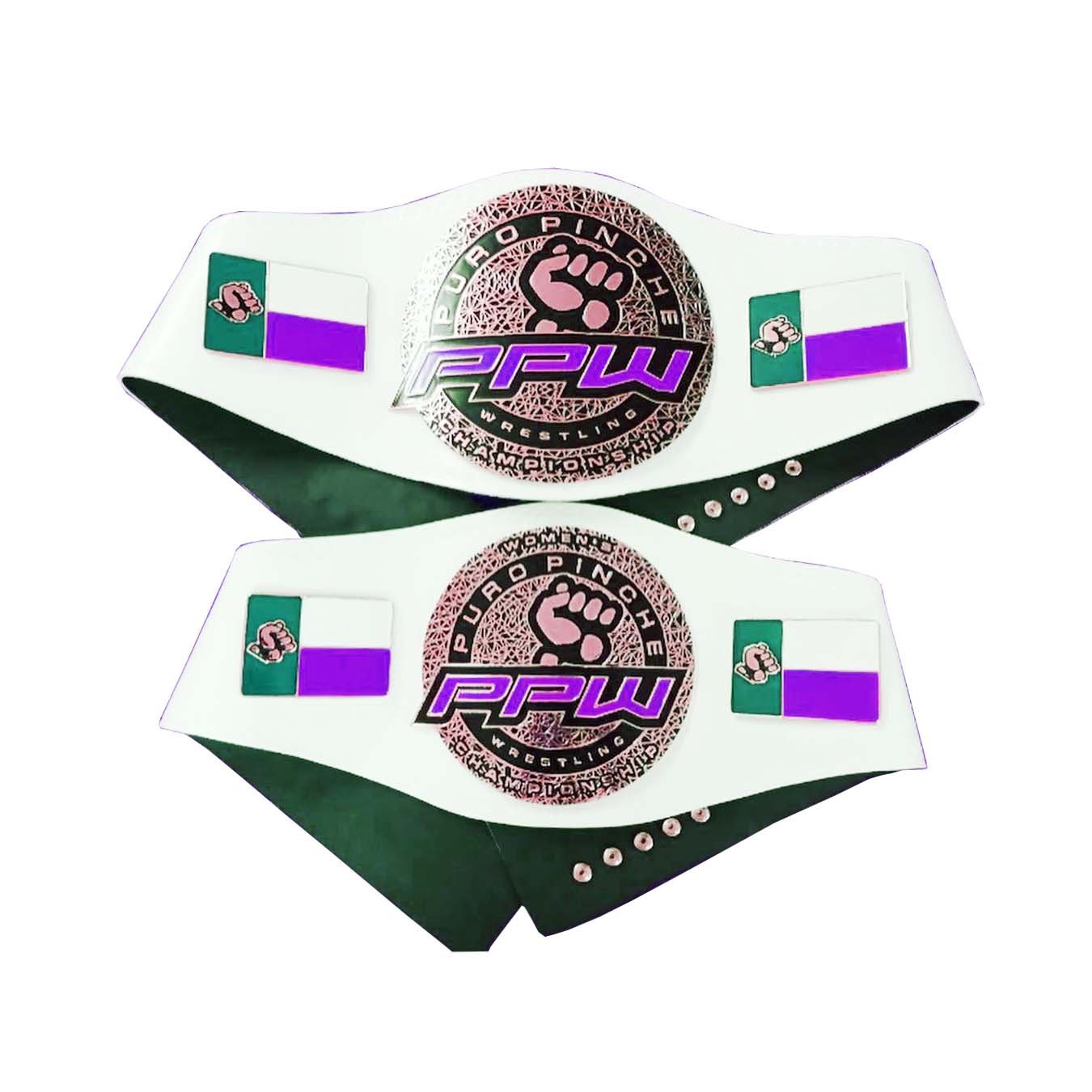 PPW WRESTLING WOMEN,S CHAMPIONSHIP CUSTOM MADE BELT WHITE LEATHER STRAP ADULT SIZE