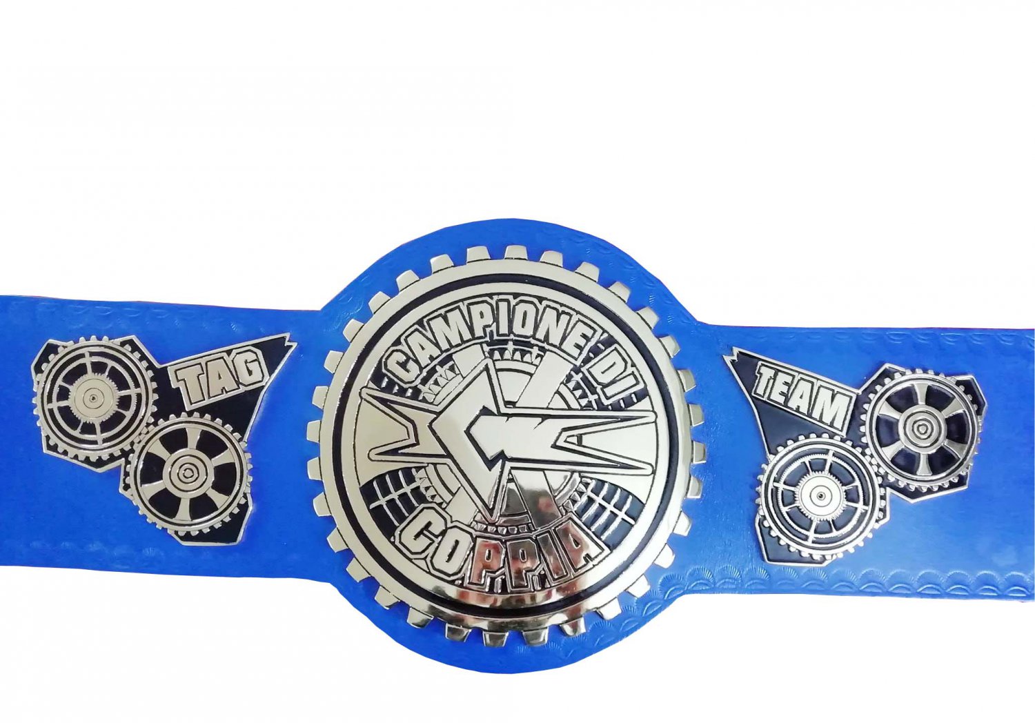 CAMPIONE DI COPPIA TAG TEAM WRESTLING CHAMPIONSHIP BELT BLUE LEATHER STRAP ADULT SIZE