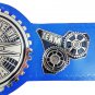 CAMPIONE DI COPPIA TAG TEAM WRESTLING CHAMPIONSHIP BELT BLUE LEATHER STRAP ADULT SIZE