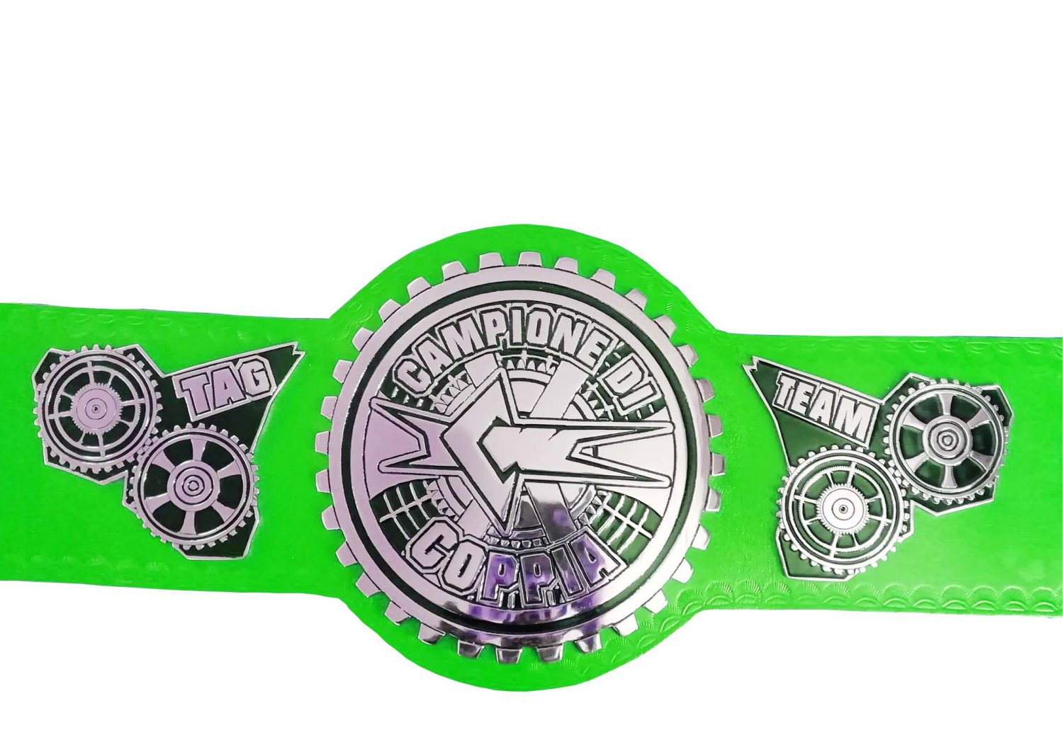 CAMPIONE DI COPPIA TAG TEAM  WRESTLING CHAMPIONSHIP BELT CUSTOMIZE ON GREEN LEATHER STRAP ADULT SIZE